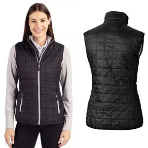 NWT Cutter & Buck Womens Black Full Zip Quilted Primaloft Puffer Vest SizeL